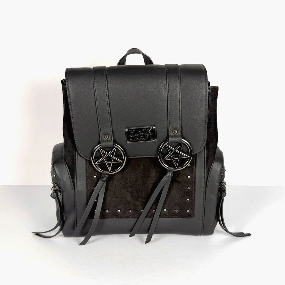 Blackcraft Cult Gothic Pentagram Backpack Black Studded Vegan Leather Bag